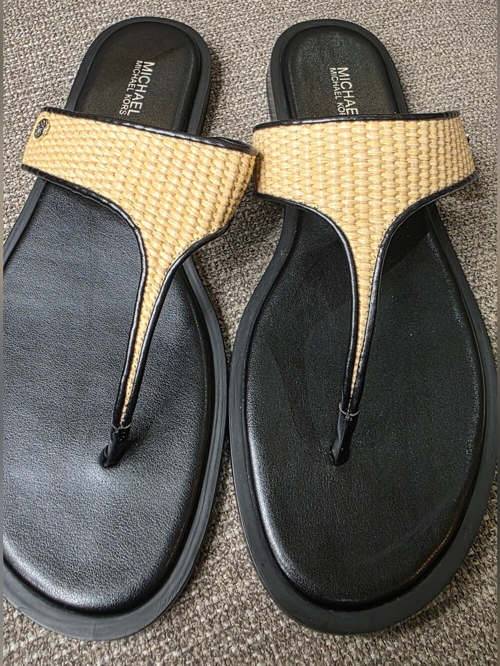 Michael Kors Carson Straw T-Strap Sandal